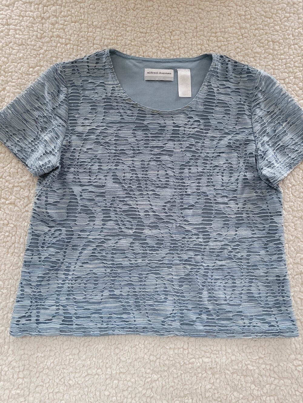 Alfred Dunner Lace Overlay Top Steel BLUE - Petite Medium